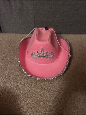 Pink Sequin Cowboy Hat with Tiara Accent